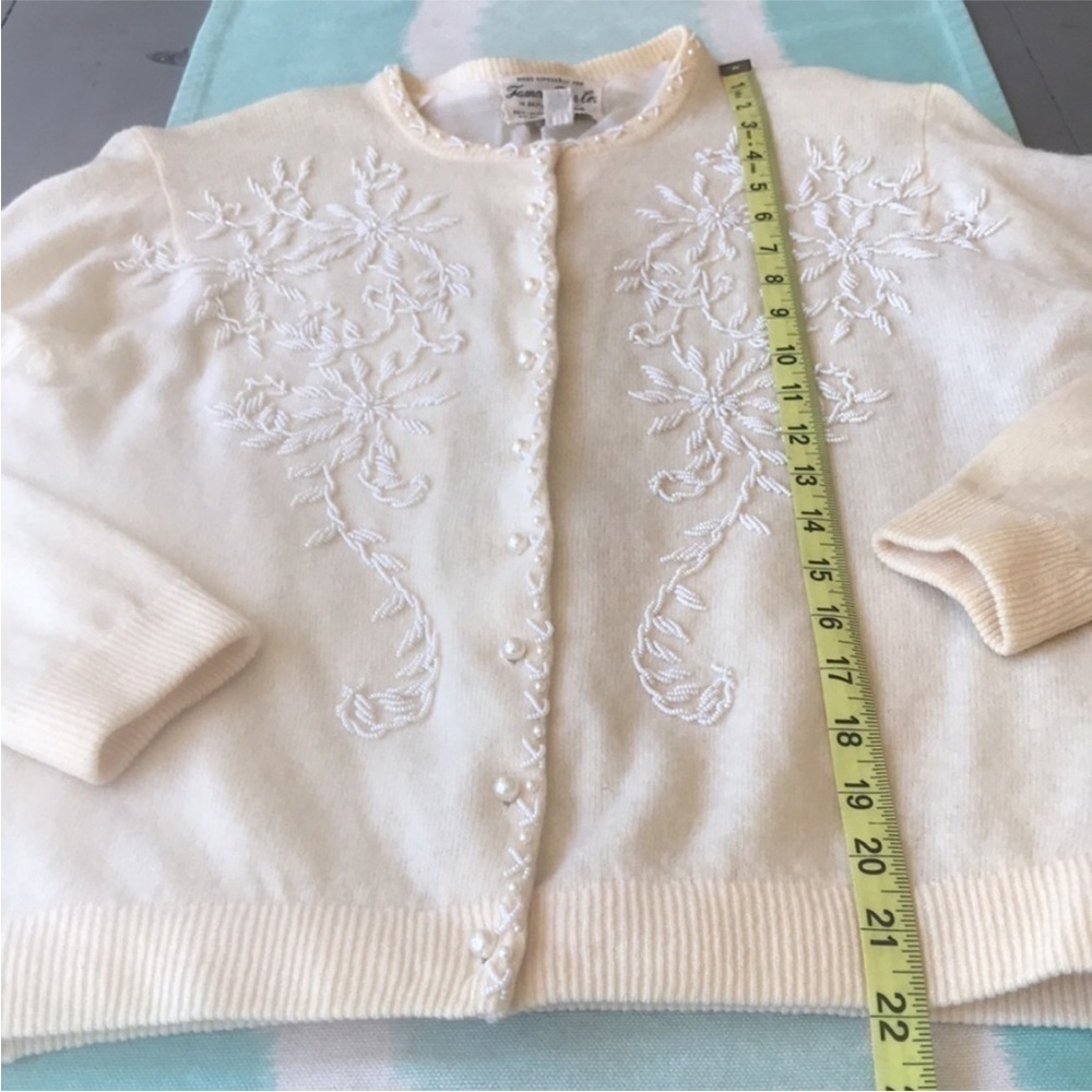 Vintage Beaded Angora Lambswool Cardigan Pearl Button Floral Knit - Picture 10 of 13